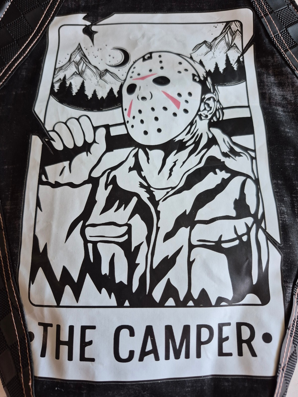 Edgy coffin-shaped tote bag with Camper graphic and waterproof canvas lining.
