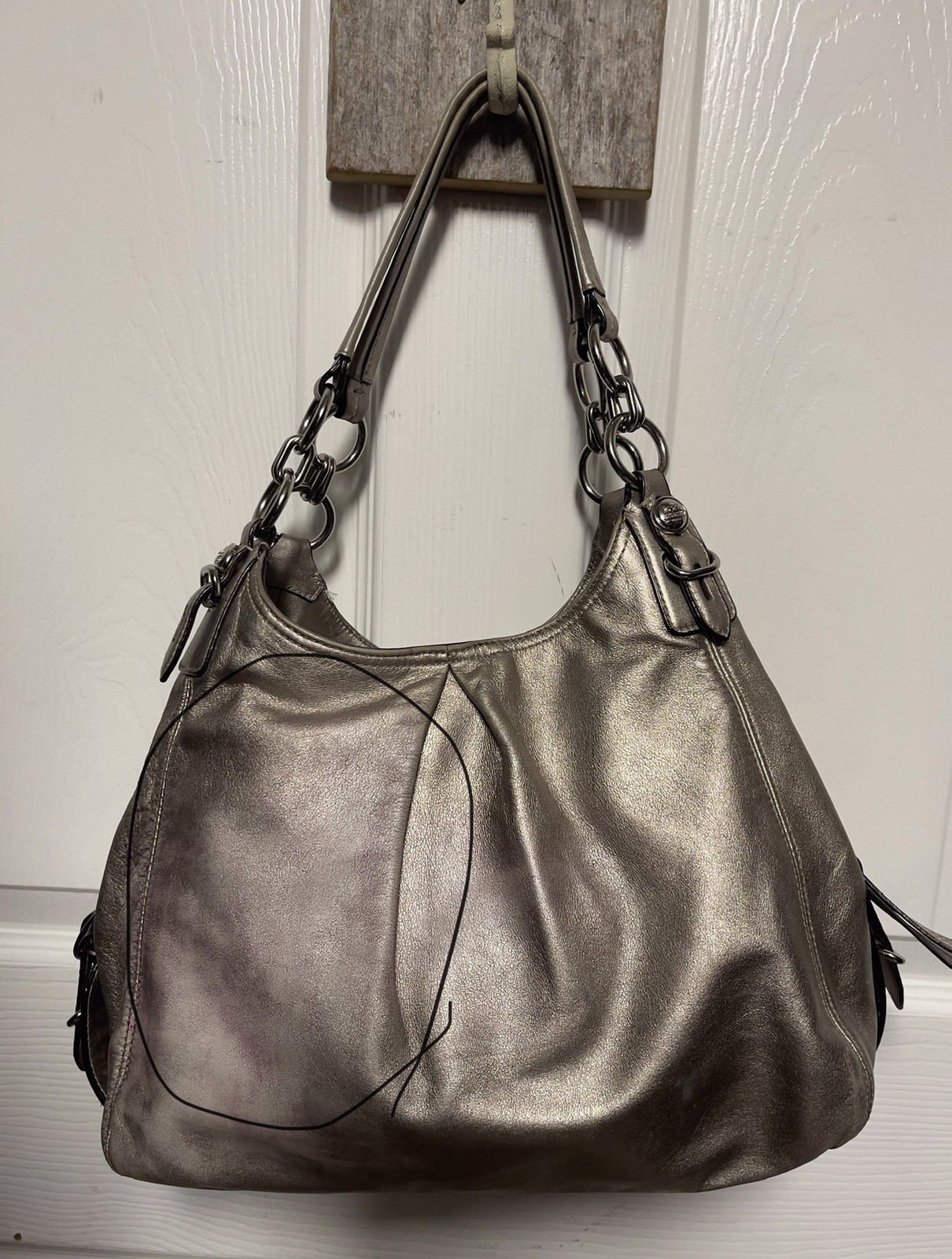 Coach Madison Maggie Champagne Gold Metallic Leather Shoulder Bag 15742
