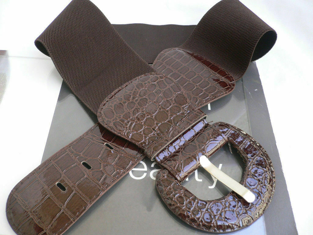 Women Wide Dark Brown Elastic Waistband Fashion Belt Hip High Waist Size XS S M