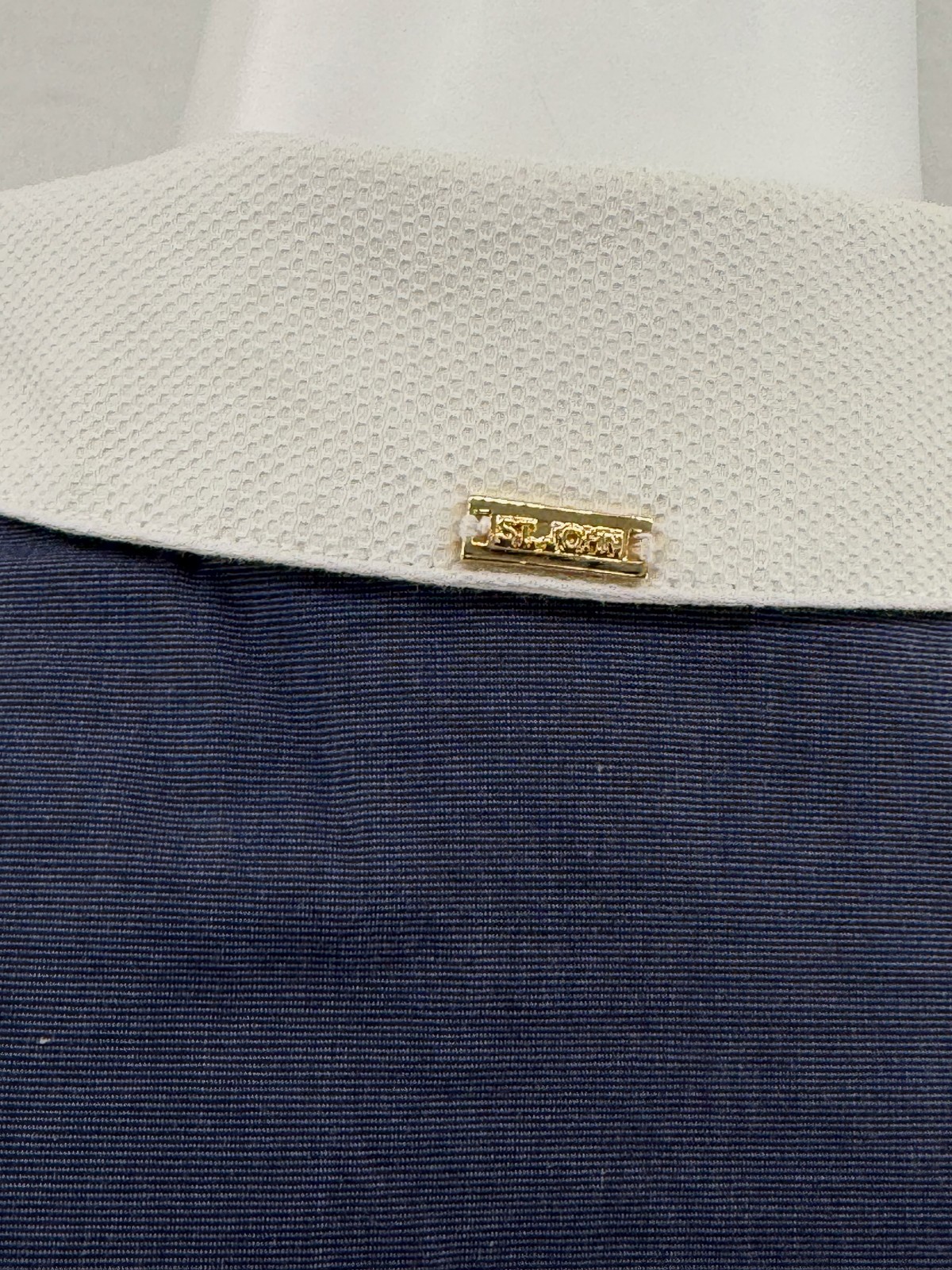 St John Top Womens 6 Navy Button Up Contrast Collar Office Classic Preppy Work