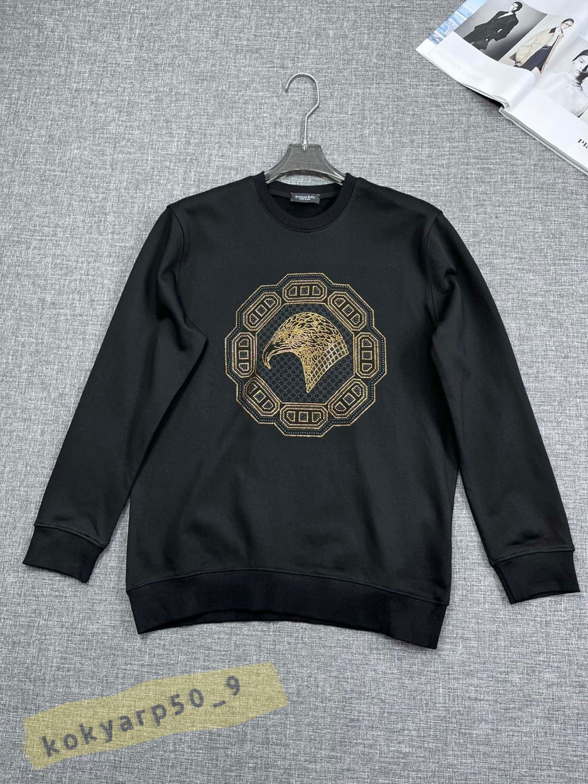 Stefano Ricci 3D Embroidered Logo Black Men’s Casual Round-Neck Sweatshirt