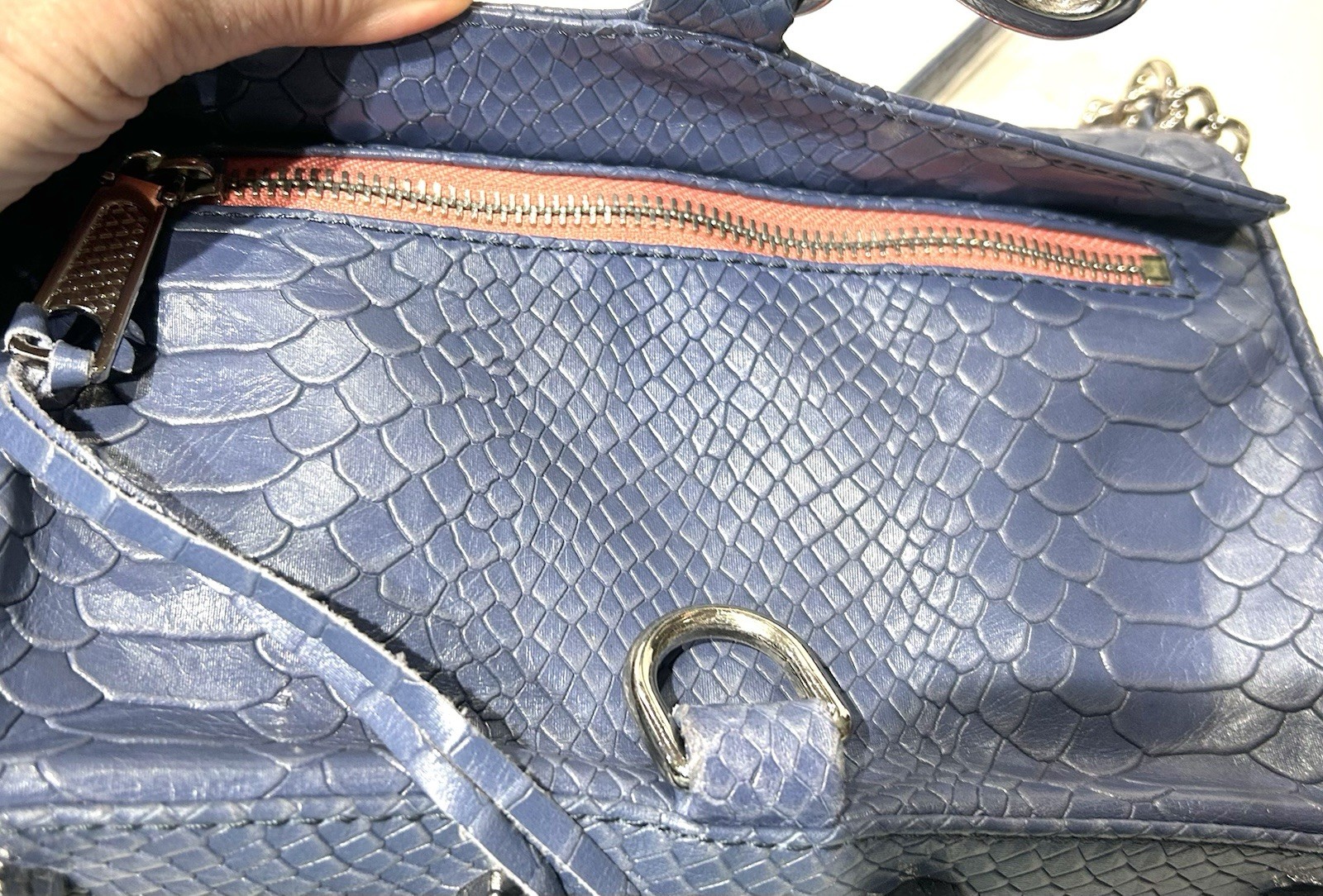 Rebecca Minkoff Mini MAC Twilight Blue Croc Embossed Leather Crossbody Clutch