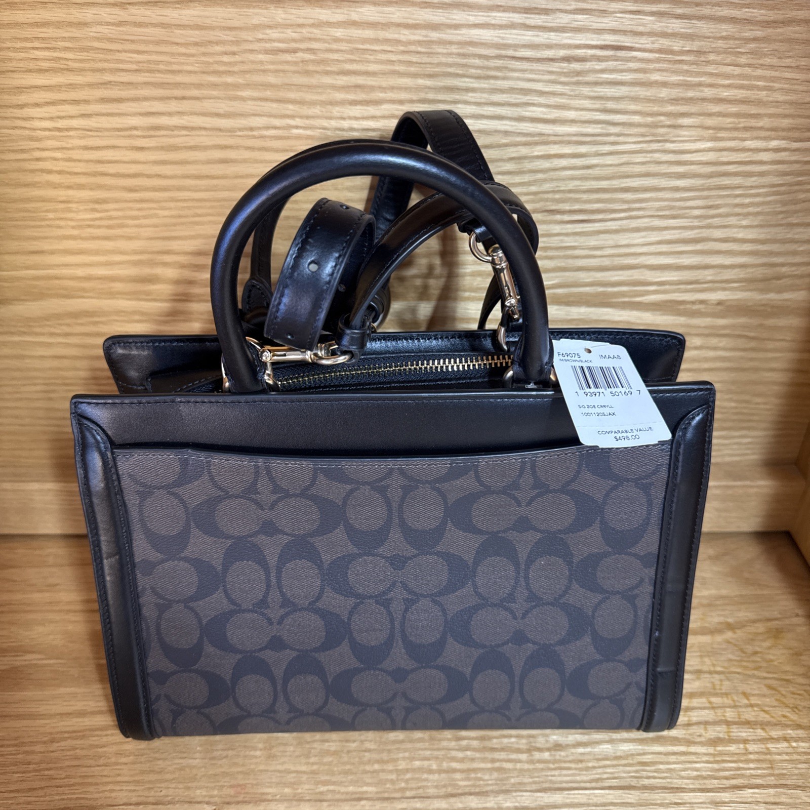 Coach 2way bag ec-22590 Brown Black Signature F69075 Good condition PVC leather