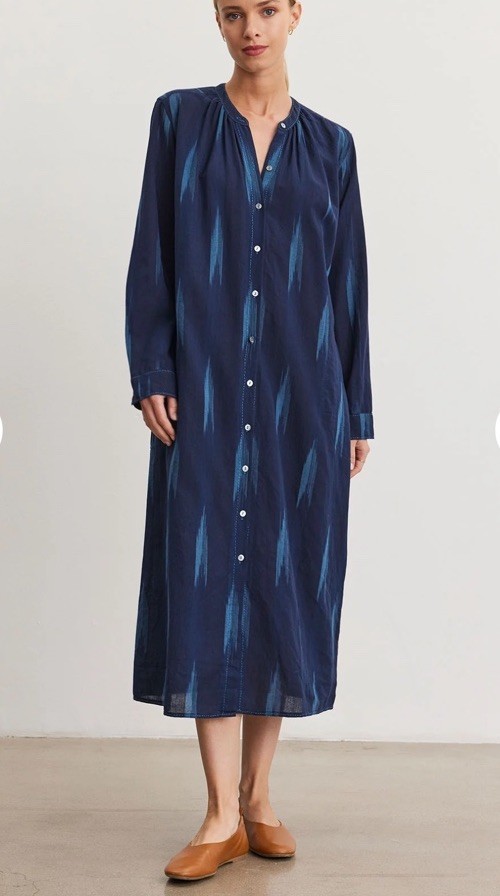 Velvet by Graham & Spencer Alta Ikat Caftan Cotton Dress Beachy Coastal Vaca M