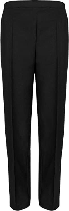 New Ladies Half Elasticated Stretch Waist Office Trousers Pants Pockets UK 8-24