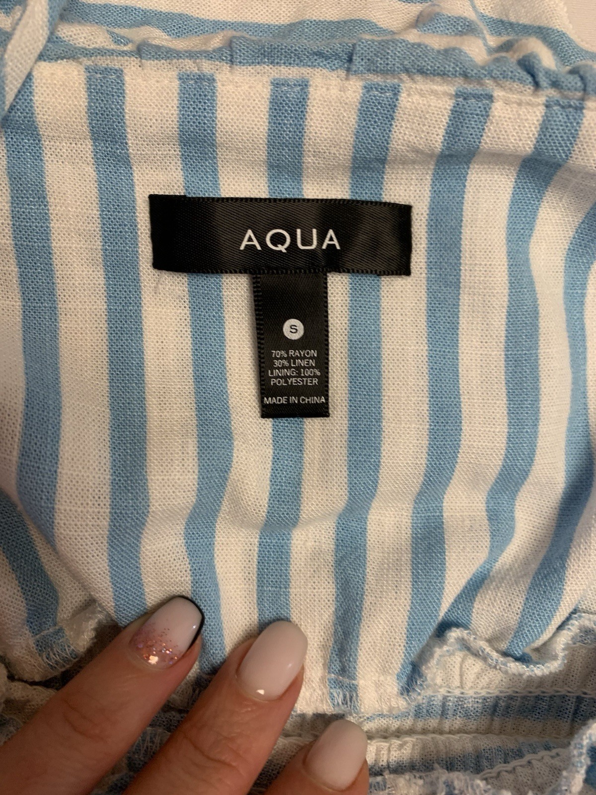 Aqua long turquoise and white striped dress with ruffles size S rayon