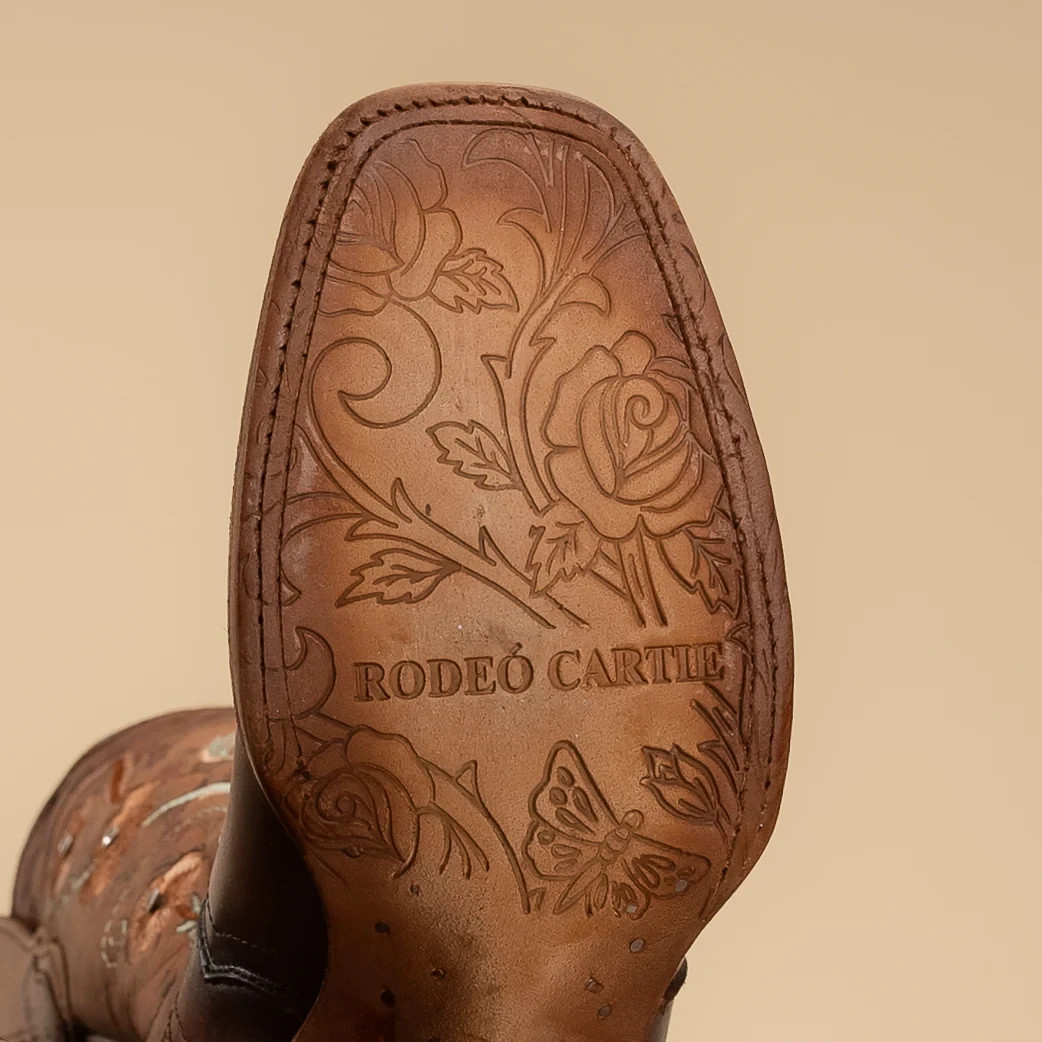 Women’s Rodeo Espresso Brown Turquoise Floral Embroidery Western Cowgirl Boots