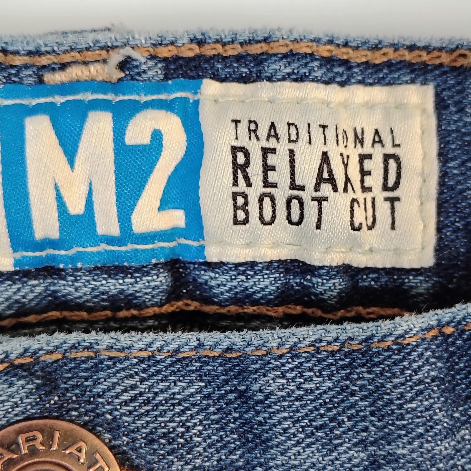 Ariat M2 Legacy Mens Relaxed Boot Cut Jeans 36×36 Blue Denim Stained Workwear