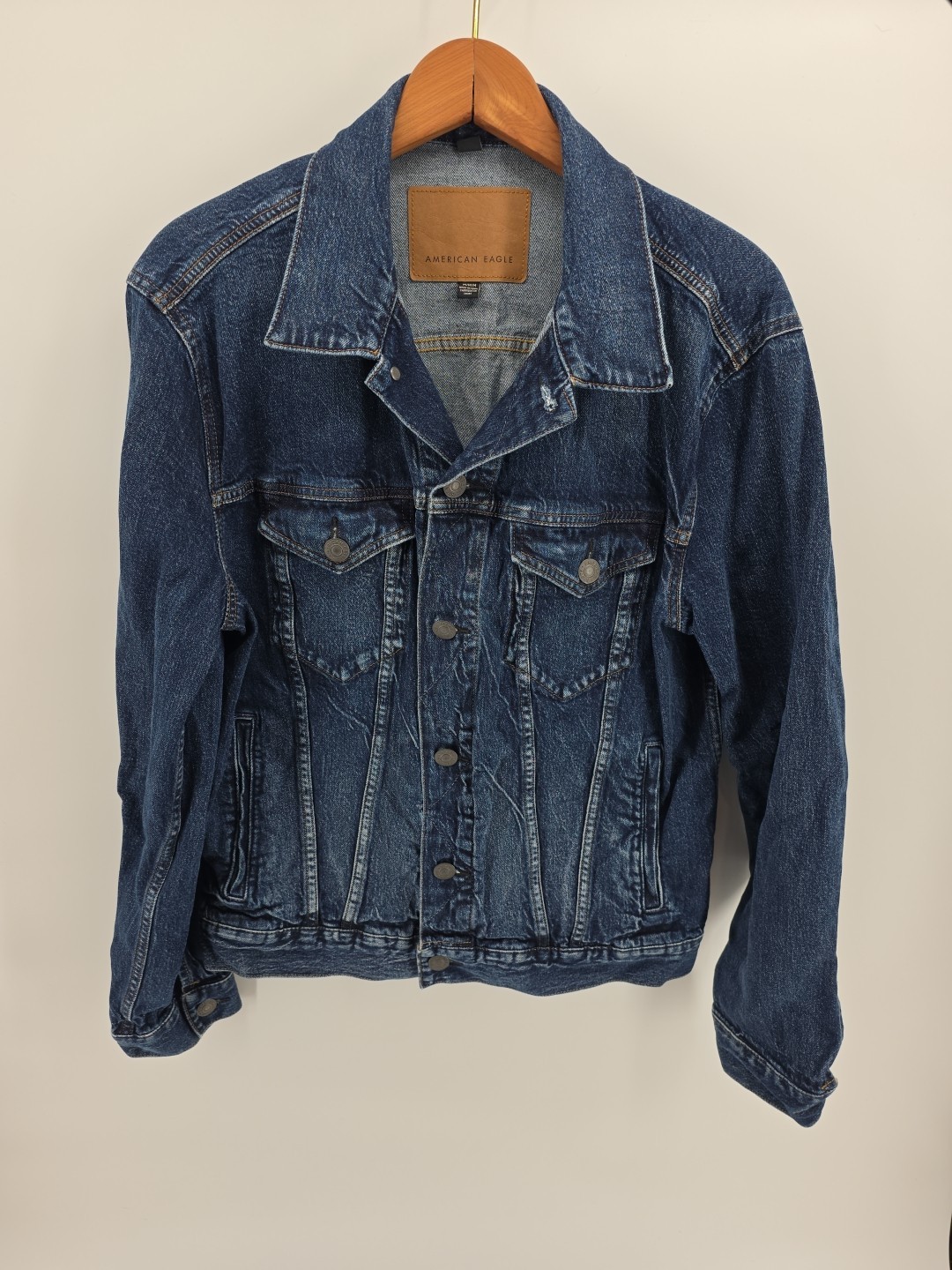 American Eagle Outfitters Men’s Flex Denim Jacket V Trim Size M Medium Pockets