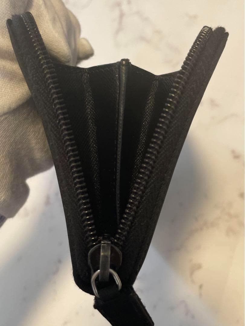 PRADA Long Wallet Round Zipper Triangle Plate Nylon