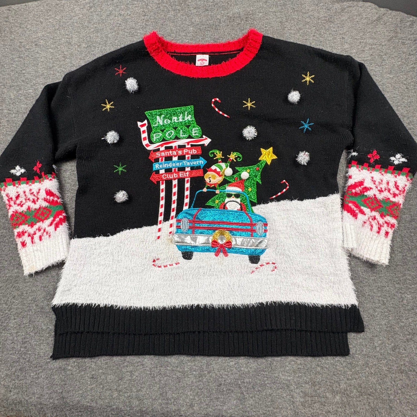 Holiday Time Women XL (16-18) Ugly Christmas Sweater North Pole Festive *STAIN