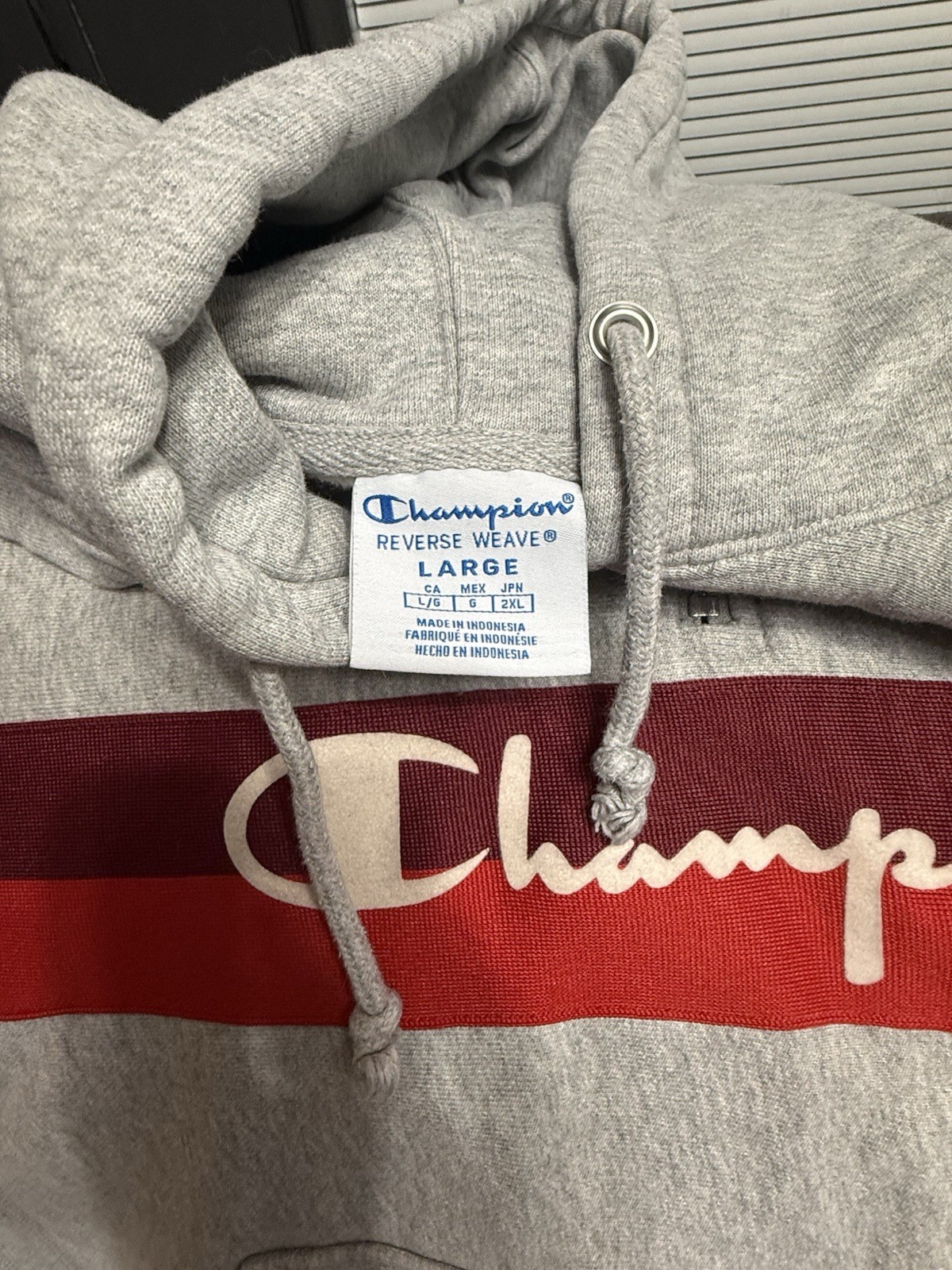 Champion Reverse Weave Men’s L Gray/Red Colorblock Logo 1/4 Zip Hoodie