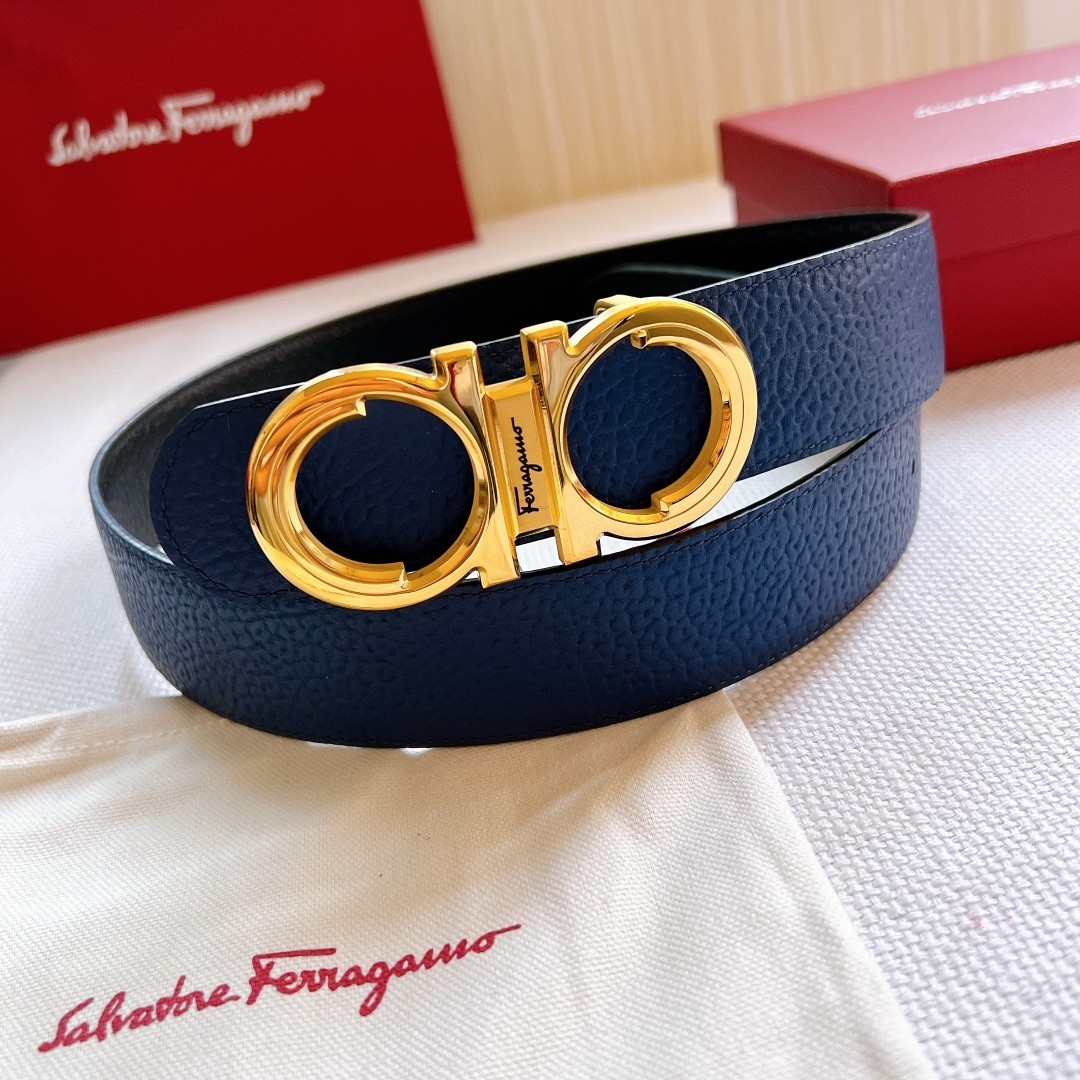 New Salvatore Ferragamo Leather Belt Gancini Buckle Reversible Adjustable