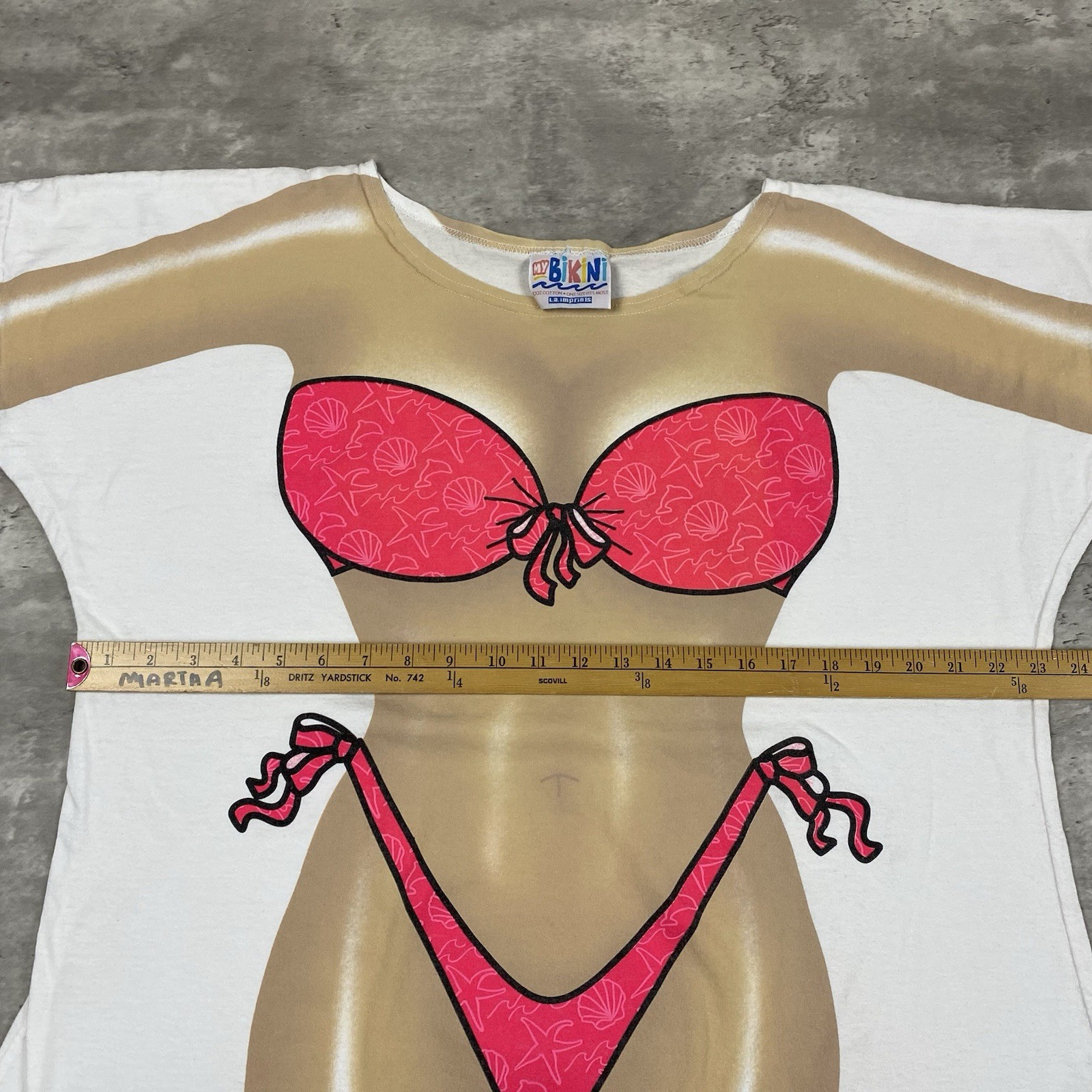 vintage MY BIKINI LA IMPRINTS t shirt OSFM seashell starfish 90s y2k cover up