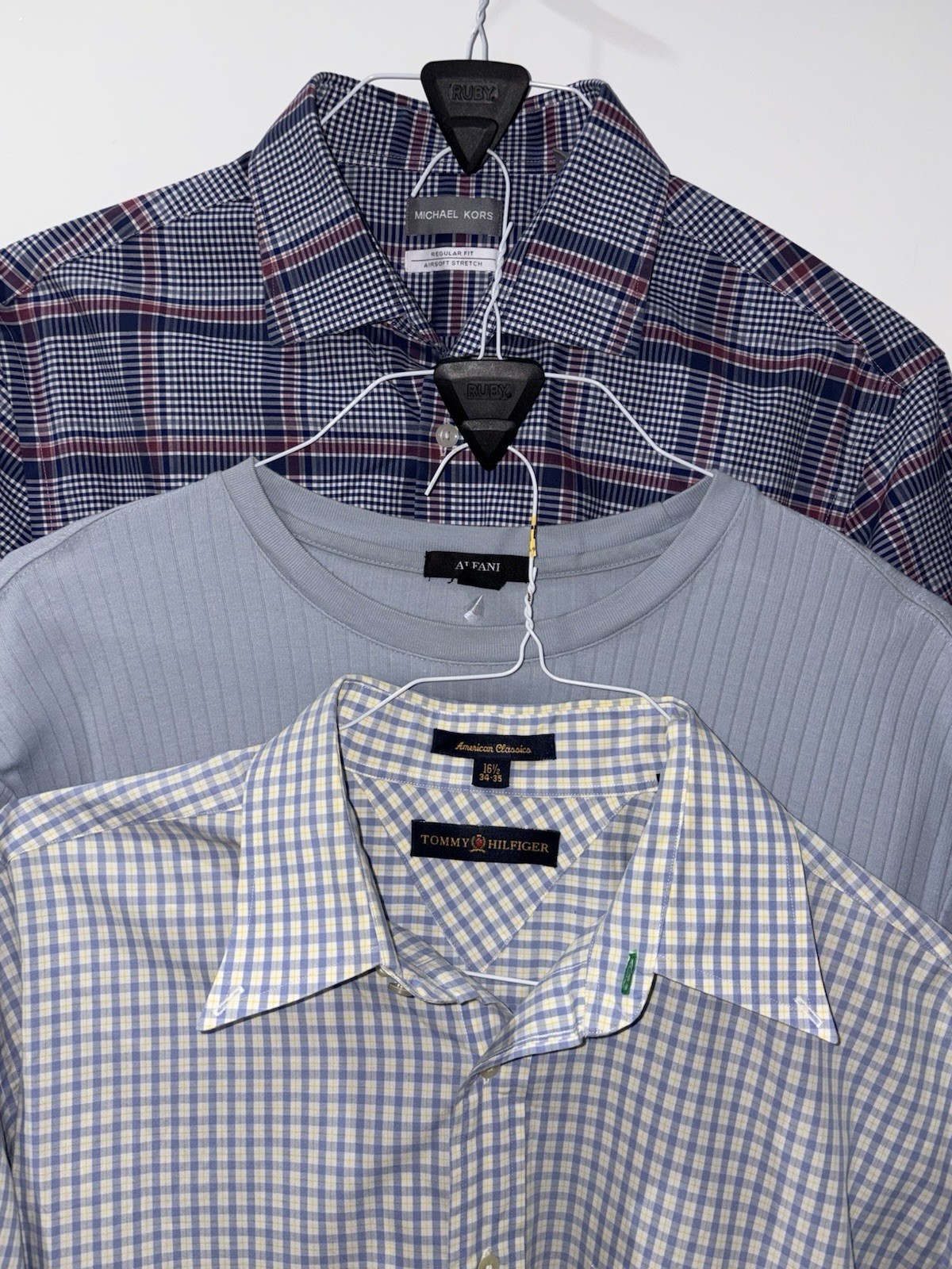 Lot 3 Men’s Shirts XL 16.5 Michael Kors Tommy Hilfiger Alfani Plaid & Casual