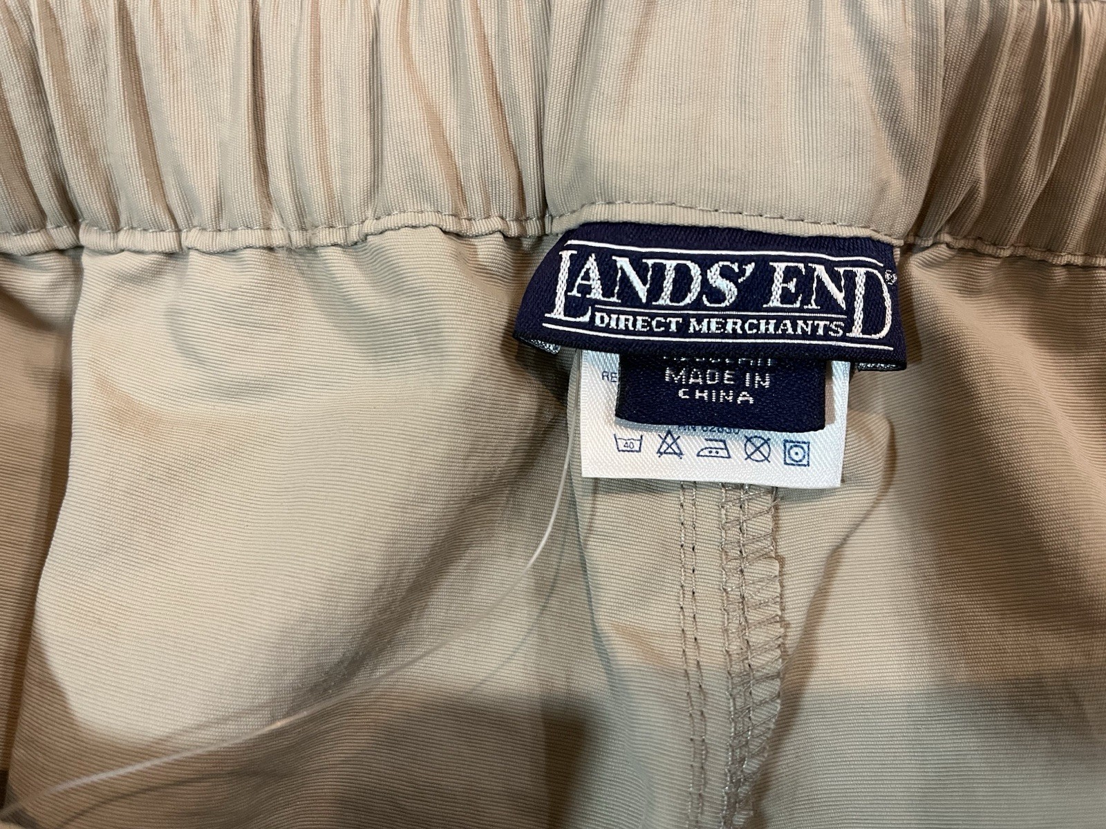 NWT Lands End Mens M Convertible Hiking Pants Nylon Zip Off Belted Trail Khaki
