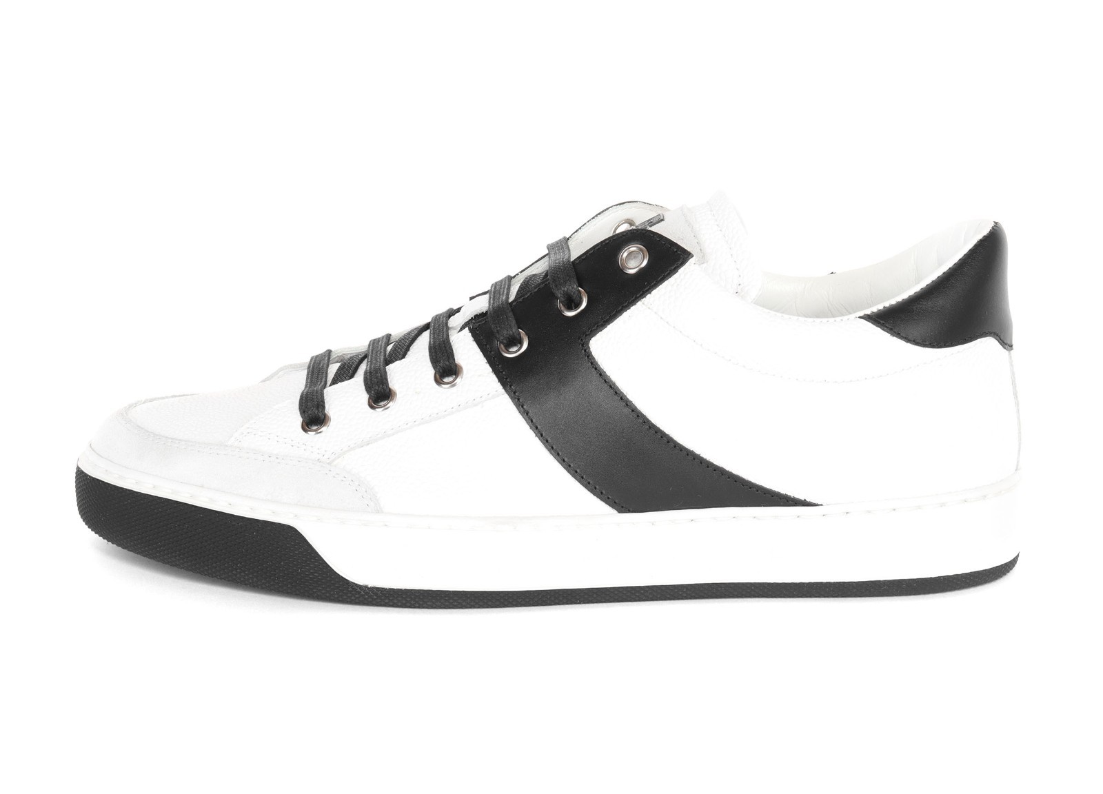 NWT CORNELIANI SNEAKERS ID white black calfskin luxury Italy EU 8