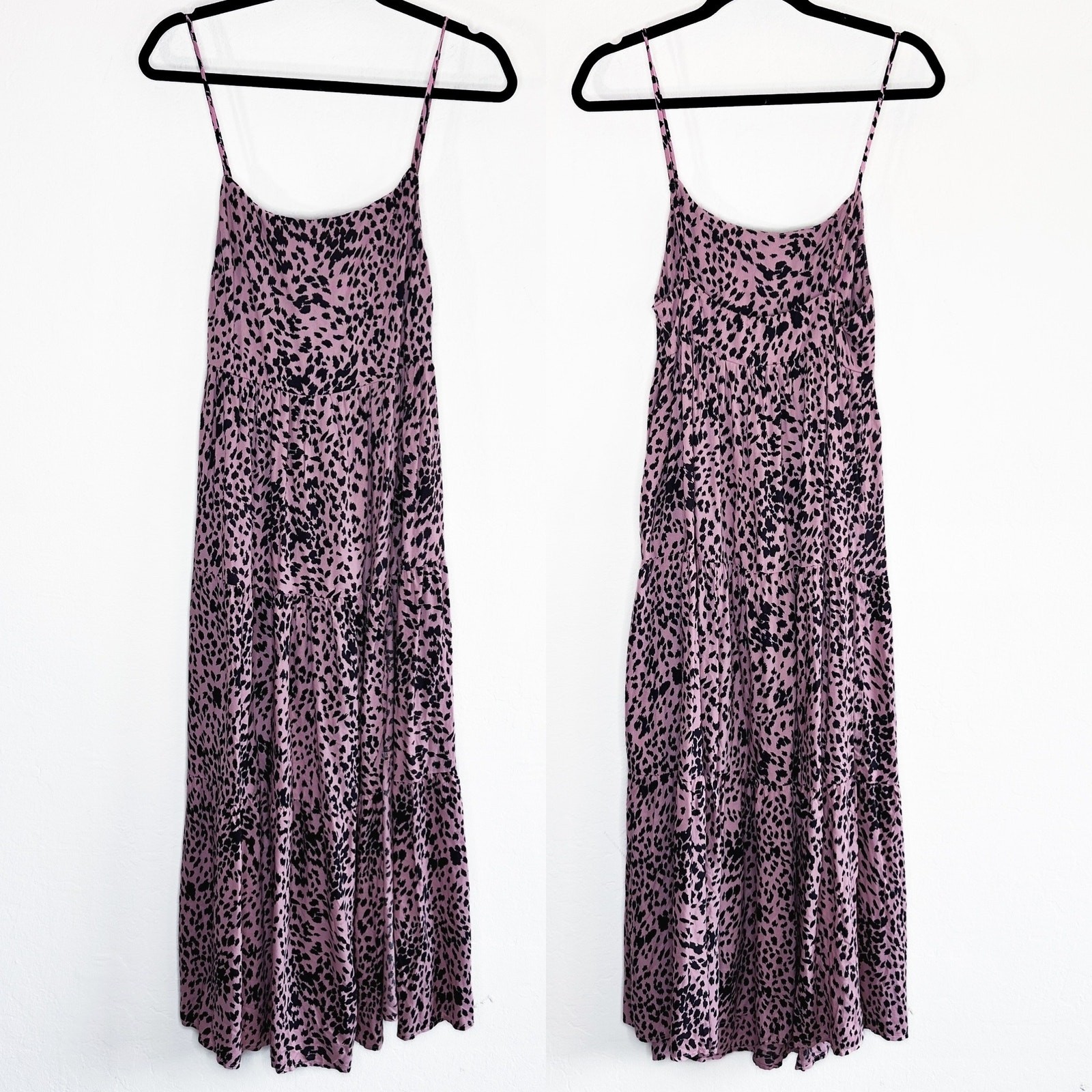 Stillwater Memz Pebbles Pink Cheetah Leopard Print Tiered Leg Slit Maxi Dress XS