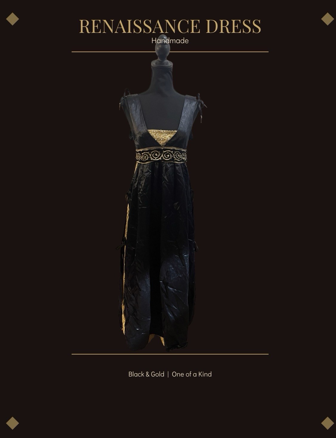 Medium Blue/Gold Satin Gothic Dress Medieval Renaissance Homemade Quality
