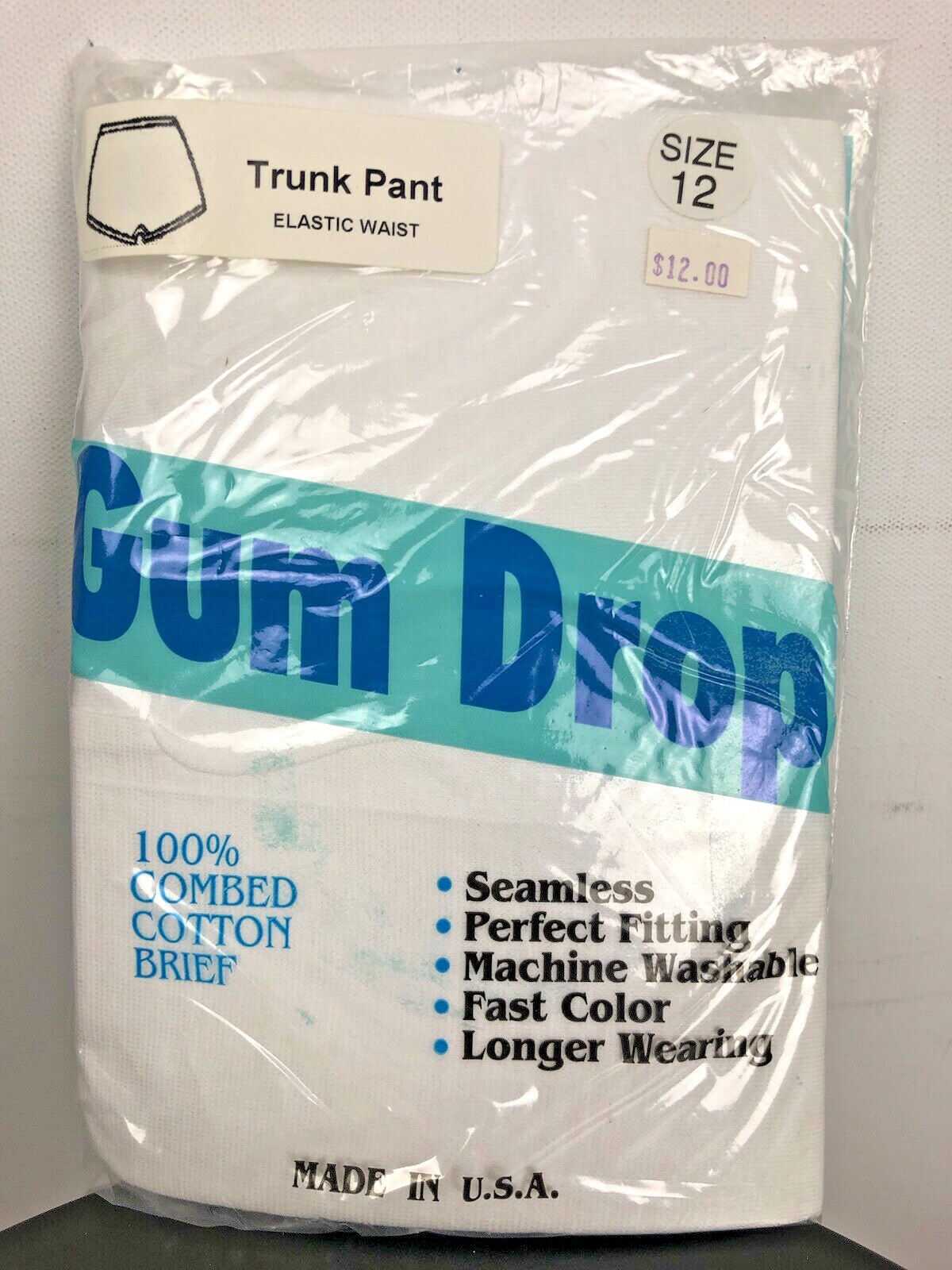 Vintage 1970s GUM DROP 100% Combed Cotton Brief Underwear Panty Sz 12 White NOS