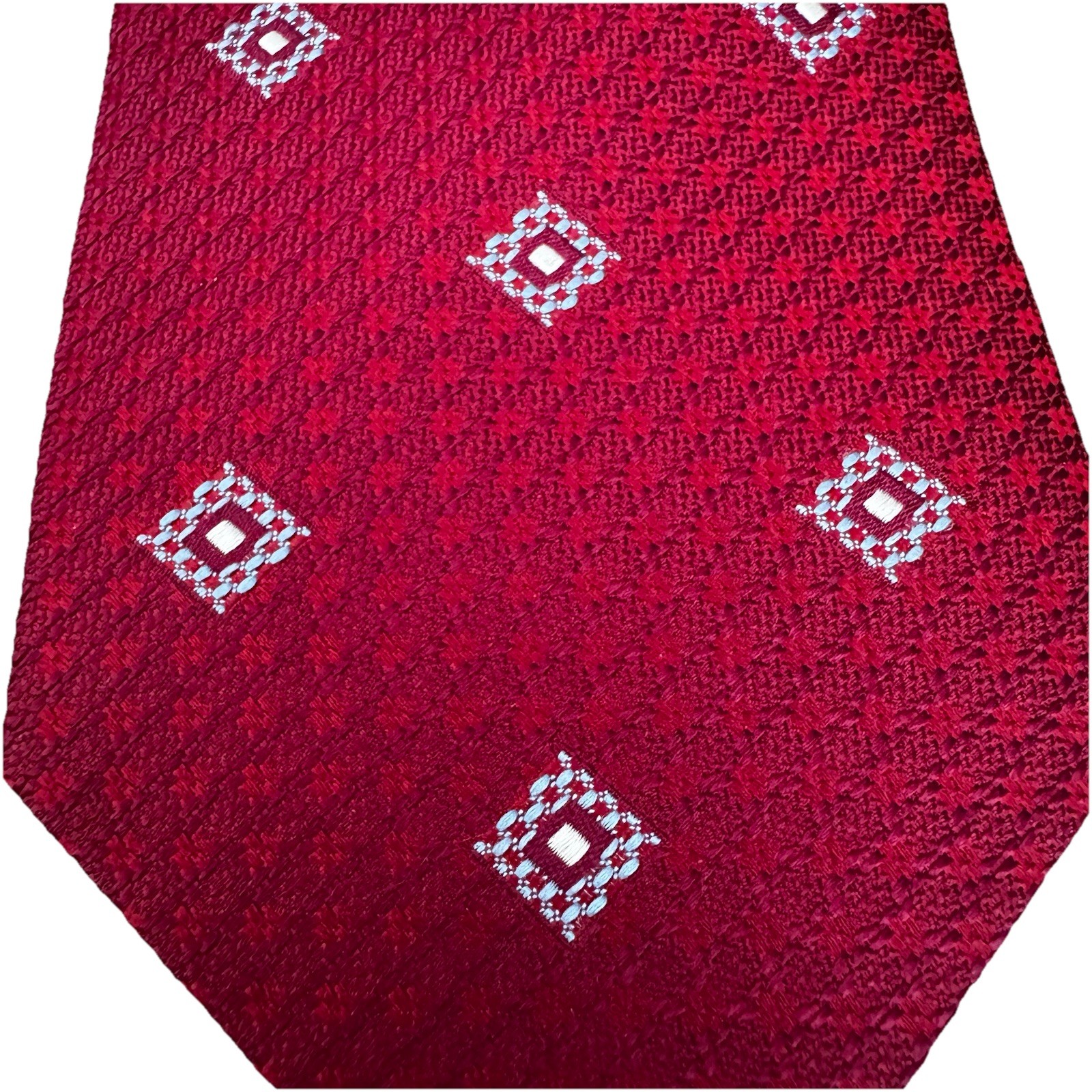 David Donahue Red Blue Geometric Neck Tie 100% Silk Handmade 3.25 inches