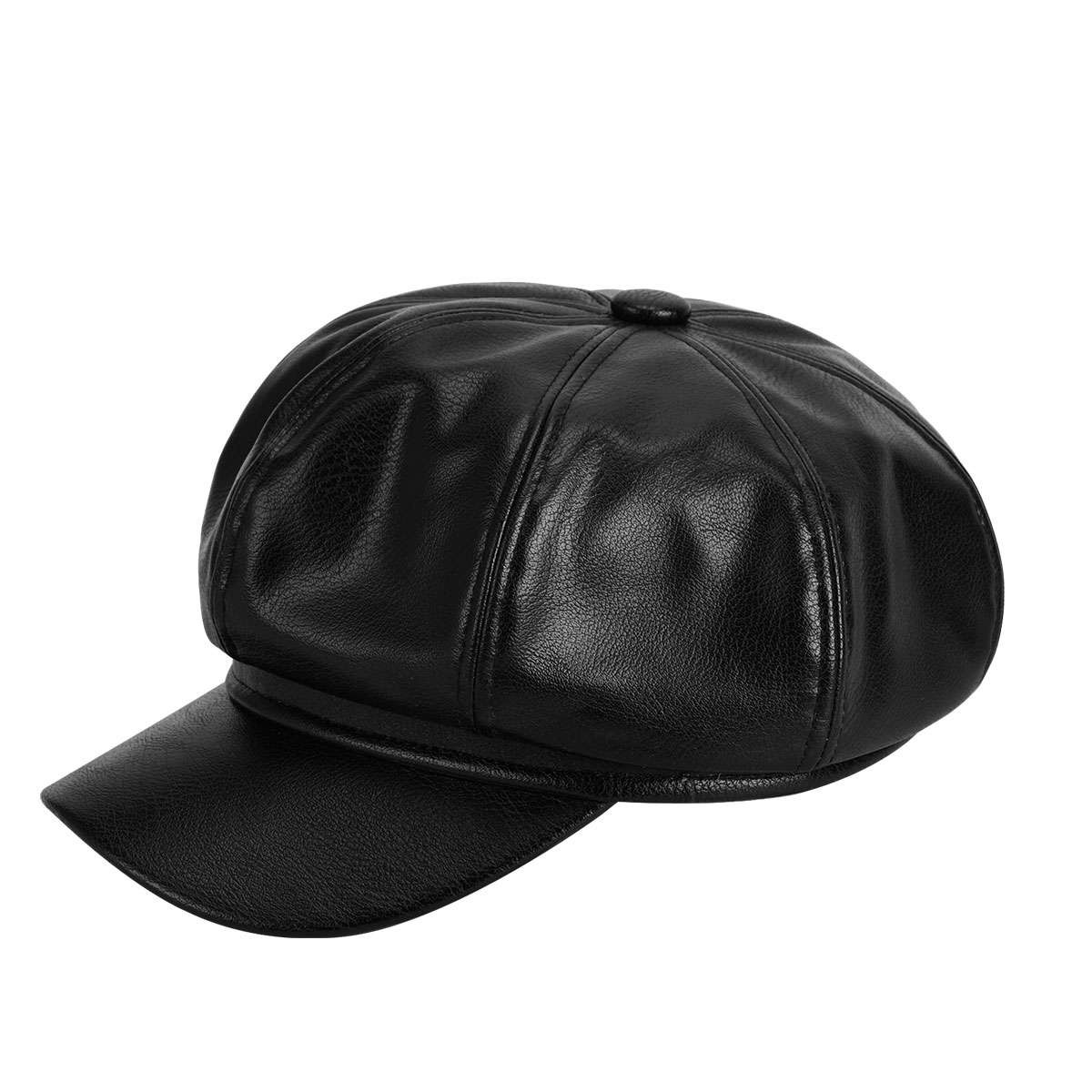 French Retro Ladies Artist PU Leather Beret Cap Baker Boy Peaked Cap Newsboy Hat