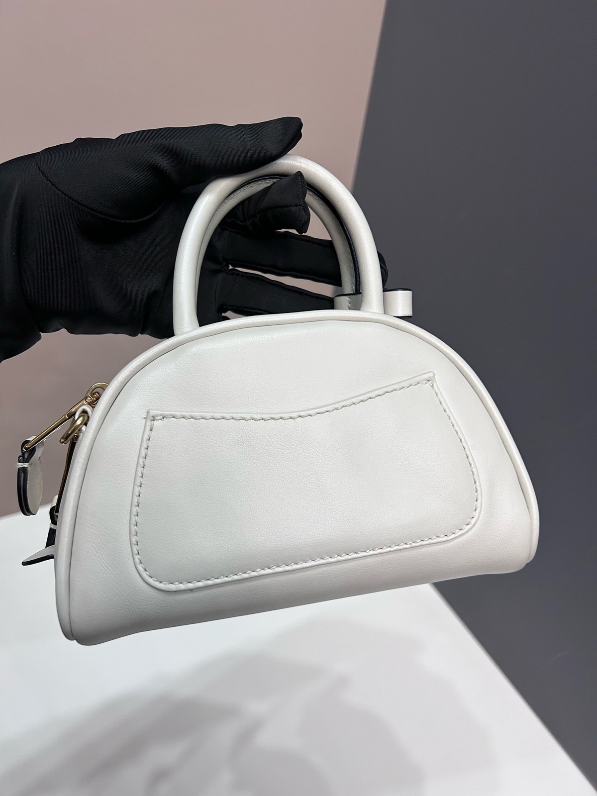 Authentic Preowned Miu Miu Mini Dome White Leather W/ Detachable Crossbody Strap