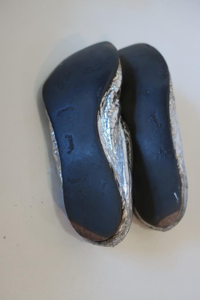 Womens Lanvin Metallic Silver Leather Ballet Flats 40 1/2 /US 10.5