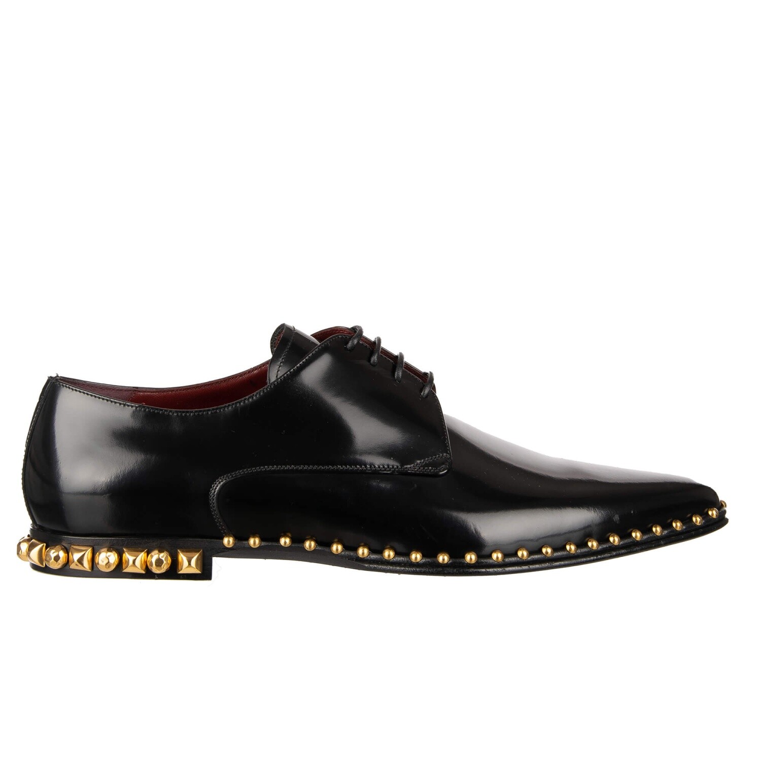 DOLCE & GABBANA Studded Patent Leather Derby Shoes MILLENNIALS Black 11046