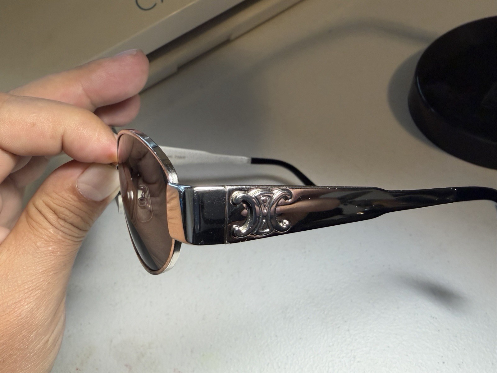 Celine CL40235U 16A Triomphe Metal Sunglasses Silver Frame Grey Lens AUTHENTIC