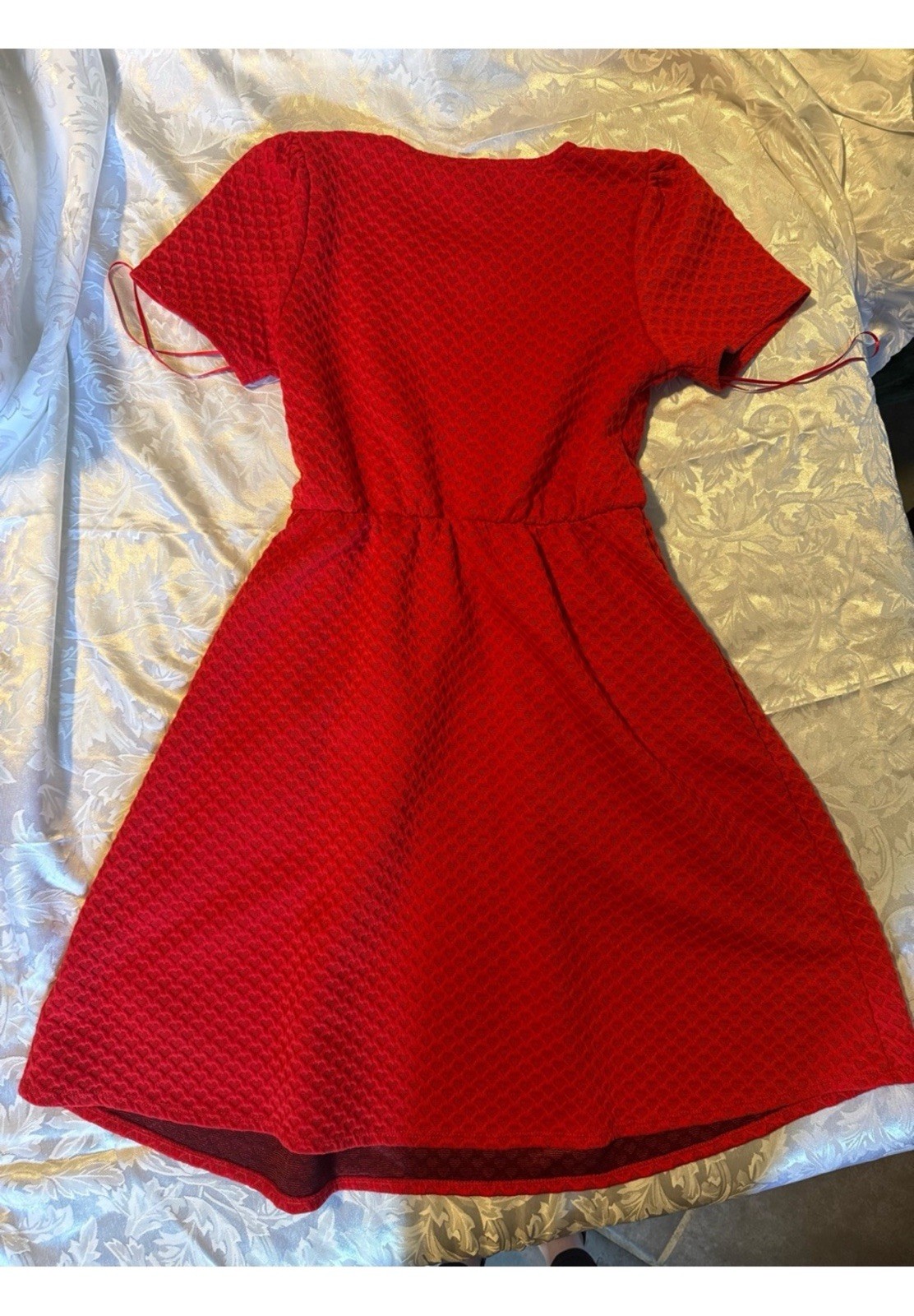 Draper James RSVP Red Heart Textured Fit & Flare Dress with Pockets S