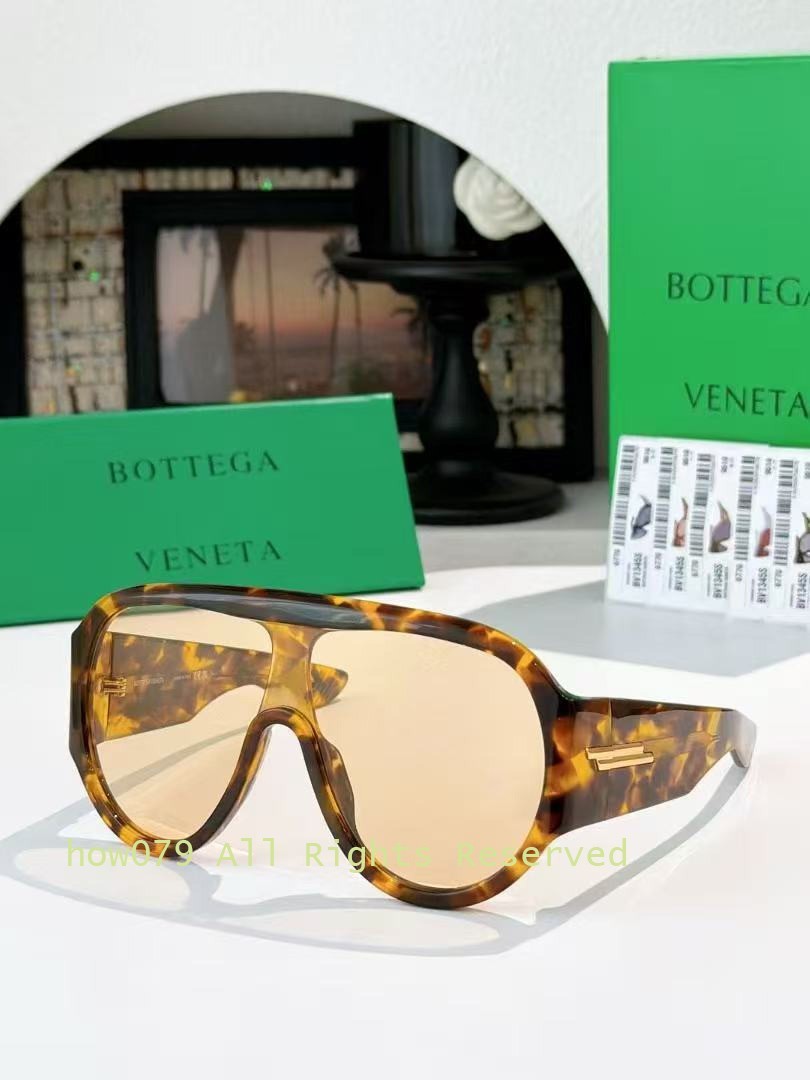 Bottega Veneta BV1345S Sunglasses Women Oversized Amber Tortoiseshell Authentic