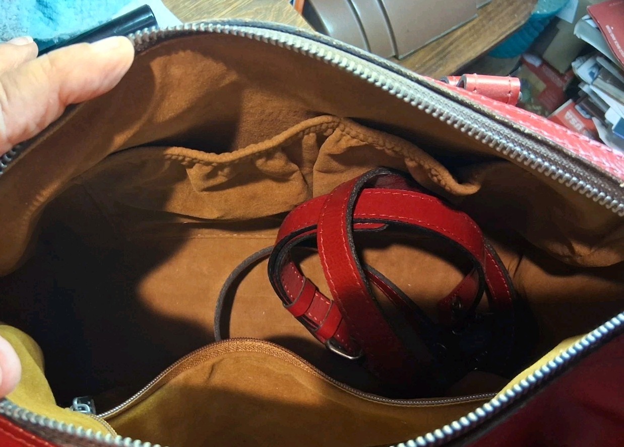 Patricia Nash Red Embossed Floral Satchel w/ Strap & Dust Bag