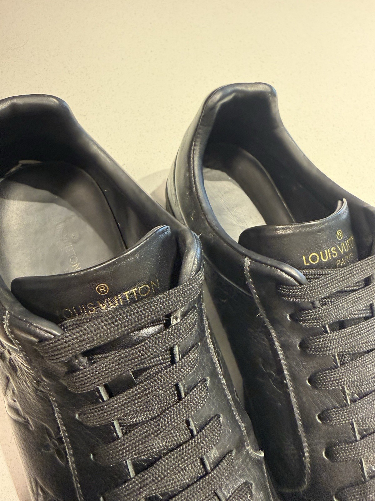 Louis Vuitton Luxembourg Black Leather Monogram Sneakers (11.5 in) 8.5 Authentic