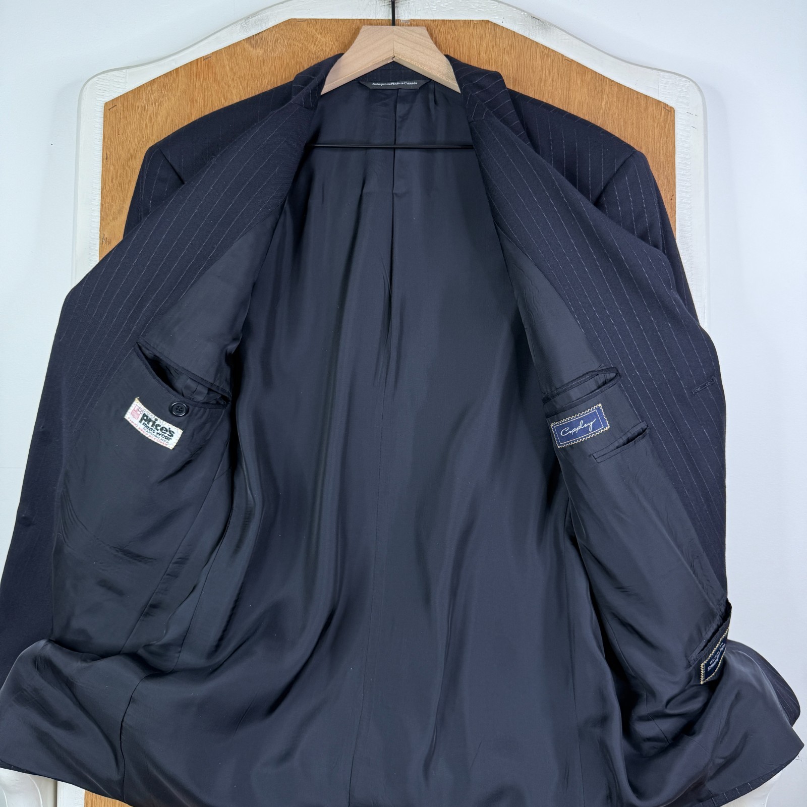 Coppley Suit Mens 42L Navy Blue Pinstripe 3 Button Ermenegildo Zegna Cloth 36×30
