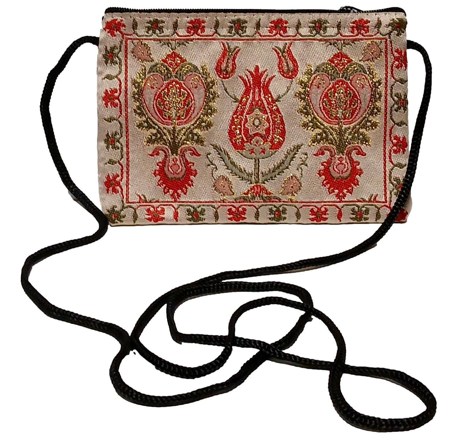 Turkish Carpet Rug Zipper Neck Pouch Purse with Straps Kilim Boho Shoulder Bag