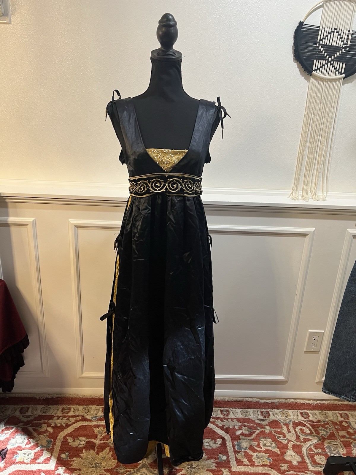 Medium Blue/Gold Satin Gothic Dress Medieval Renaissance Homemade Quality