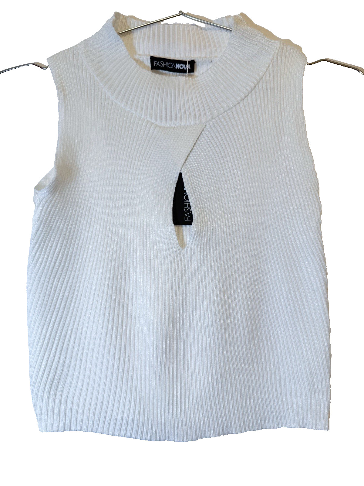 Sz Small ❤️ Fashion Nova White Ribbed Crop Women’s Cut Out Top