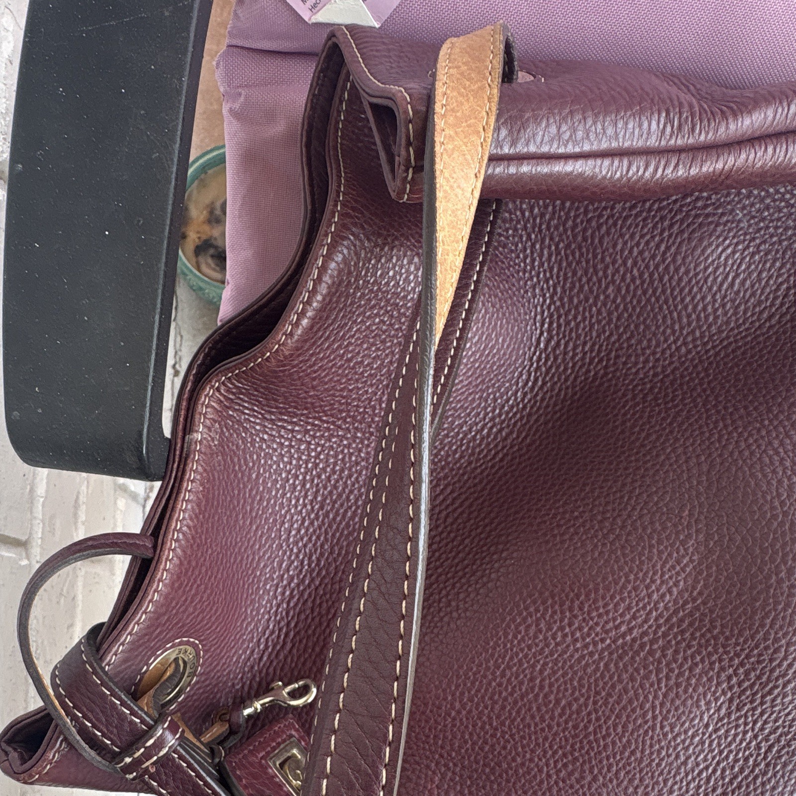 Dooney & Bourke Burgundy Pebbled Zip Shoulder Bag Gold Hardware Brown Strap