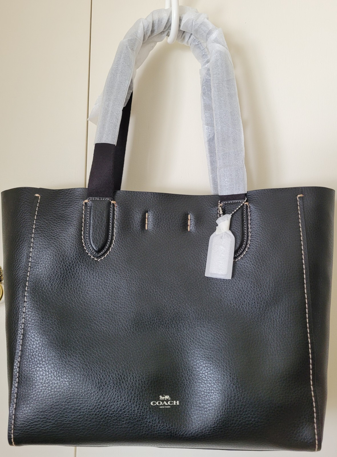 COACH Derby Tote Bag Black F58660 Soft Pebbled Leather Shoulder Bag Red Interior