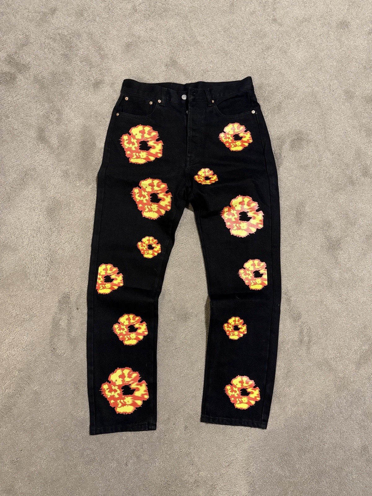 DENIM TEARS Levi’s 501 Black Floral Embroidered Straight Cotton Men’s Jeans