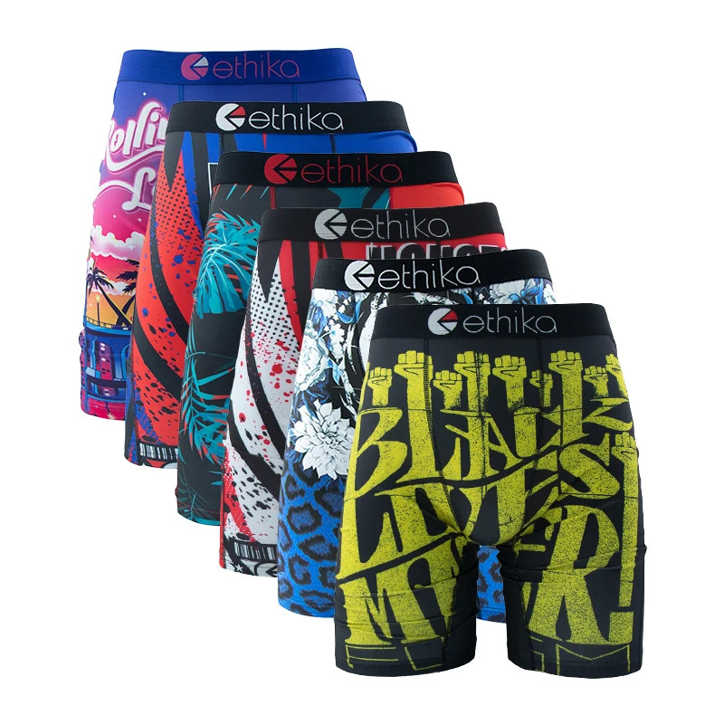 ETHIKA 6PCS Men Boxer Briefs Breathable Mesh Underwear Printed Plus Size