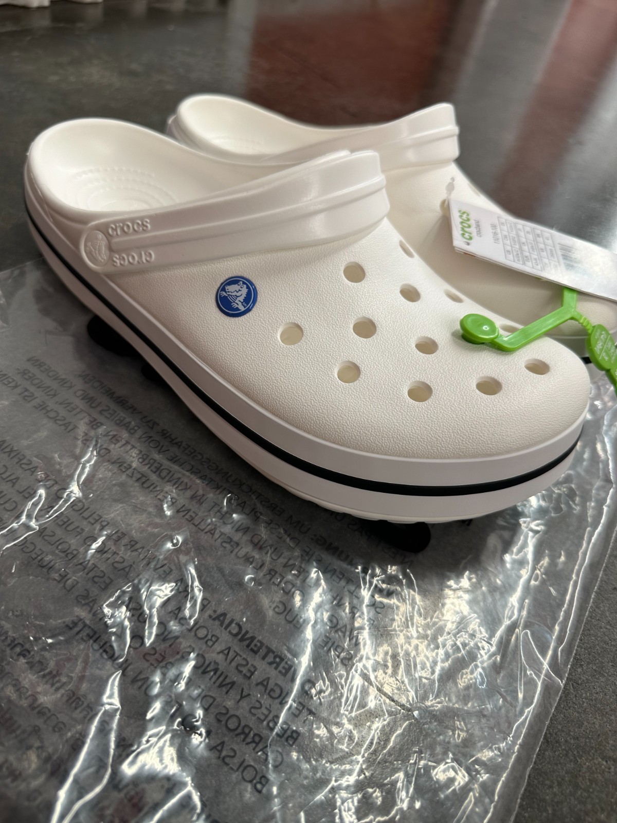 Crocs Bayaband Clogs M10 W12 White Black Stripe Comfort Slip On Sandals Classic