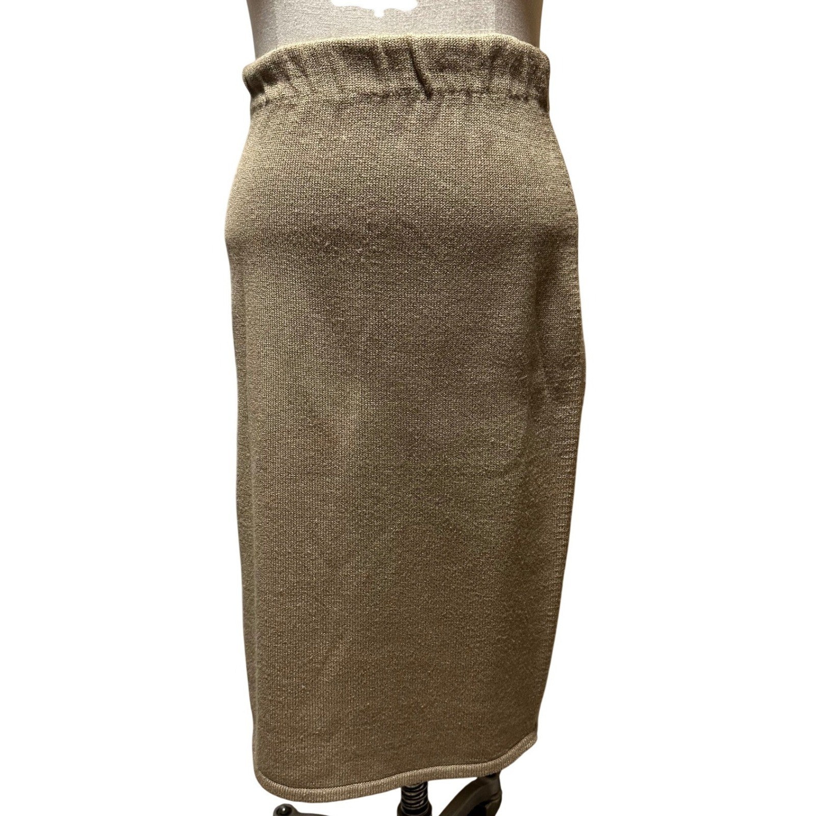Vintage Eric Steven 2-Piece Knit Sweater Skirt Set Tan Beige Black Trim 80s