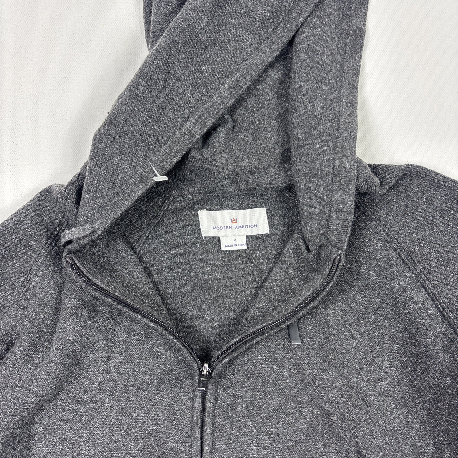 Modern Ambition Men’s Full Zip Hooded Sweater Recycled Knit Jacket Gray Small