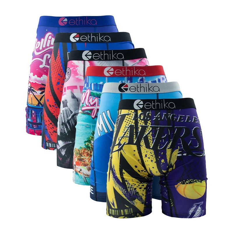 ETHIKA 6PCS Men Boxer Briefs Breathable Mesh Underwear Printed Plus Size
