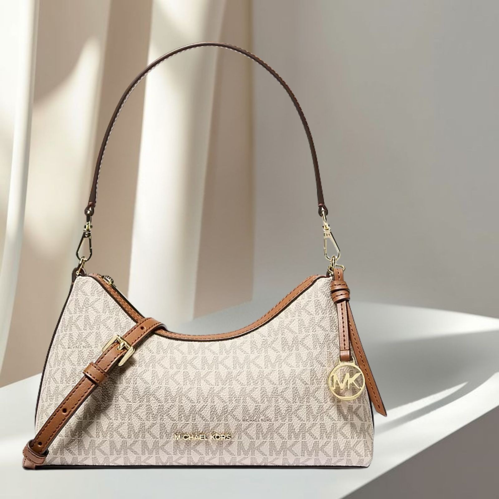 Michael Kors Sammy Small MK Logo Convertible Crossbody Purse Bag Vanilla Handbag