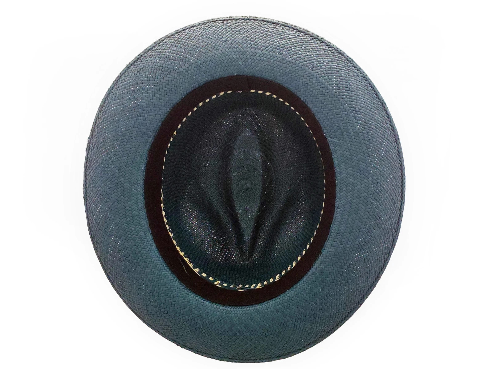 Authentic Ecuadorian Panama Hat – Blue Handwoven Toquilla Straw – Size 60
