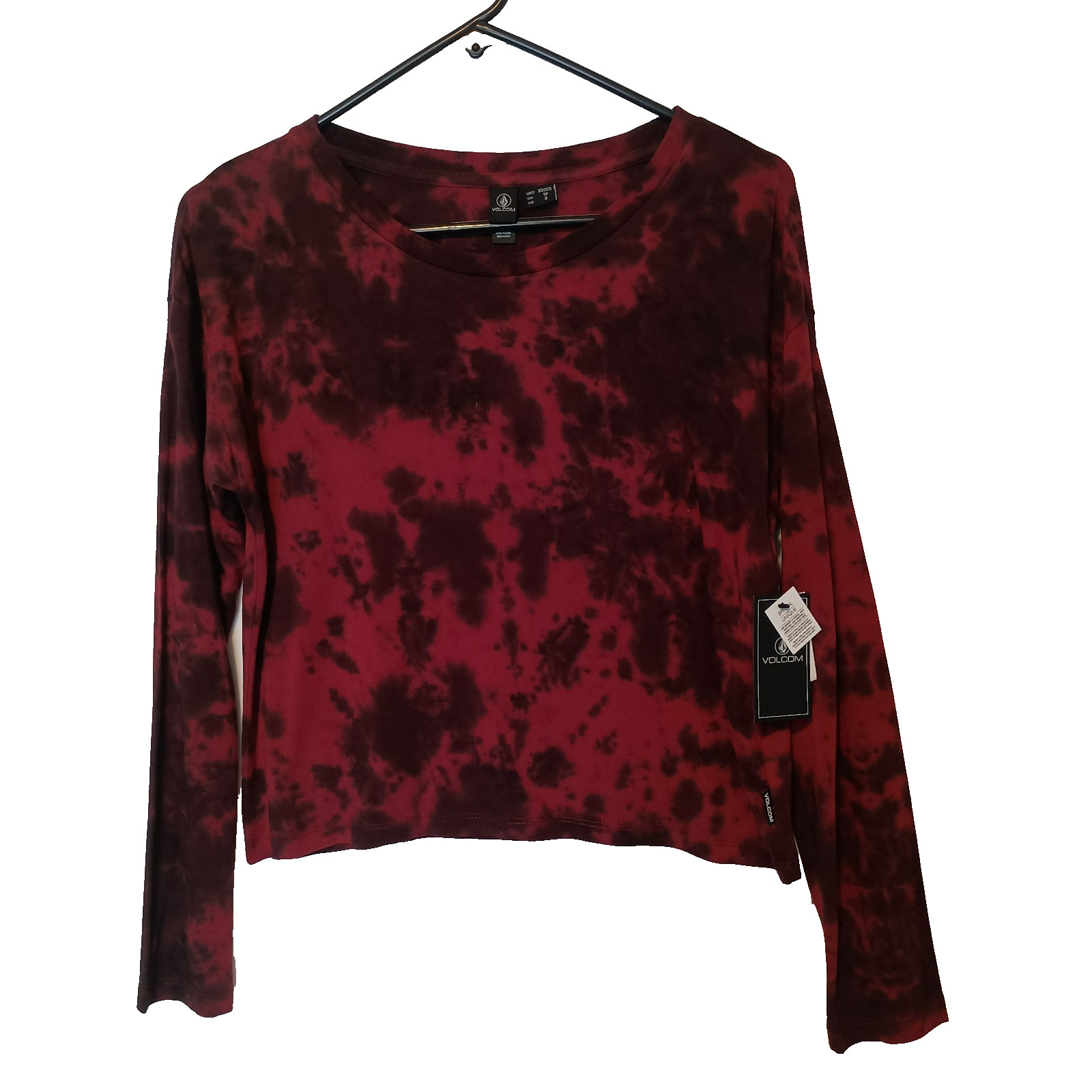 Volcom Be Easy Babe Tie-Dye Long Sleeve Top Red/Black NWT Y2K