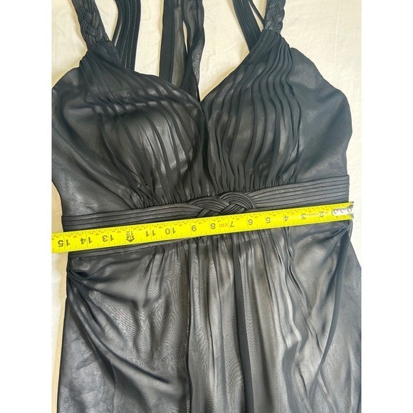 Sangria Black Pleated Chiffon Metallic Cocktail Dress Braided T-Back Size 10
